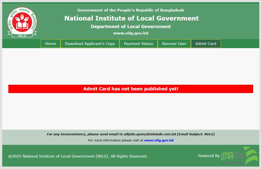 nilg teletalk admit card